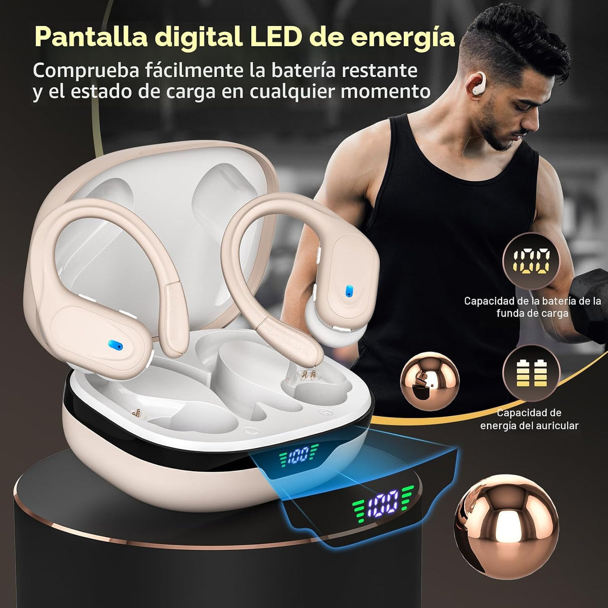 HAOYUYAN Auriculares inalámbricos, auriculares Bluetooth deportivos...