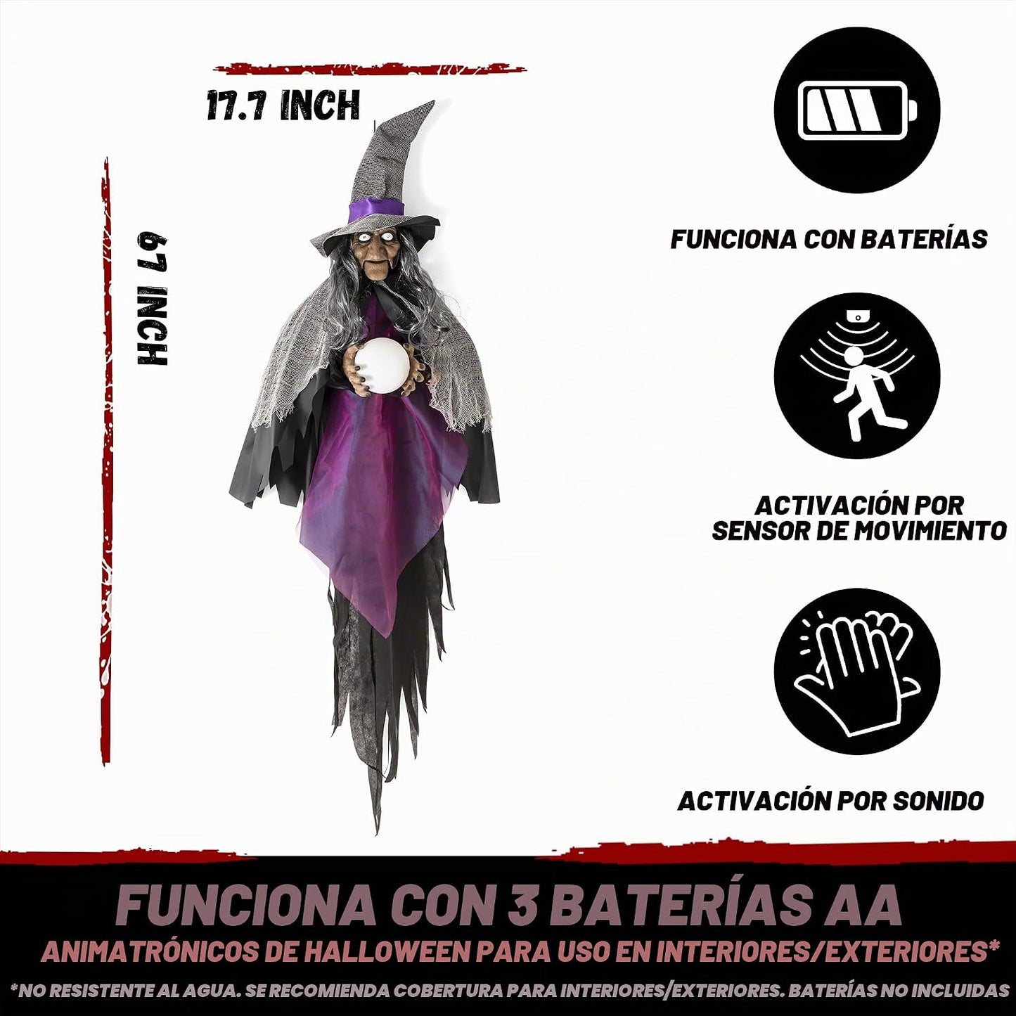 Decoraciones animatrónicas de Halloween, bruja que habla colgante,...