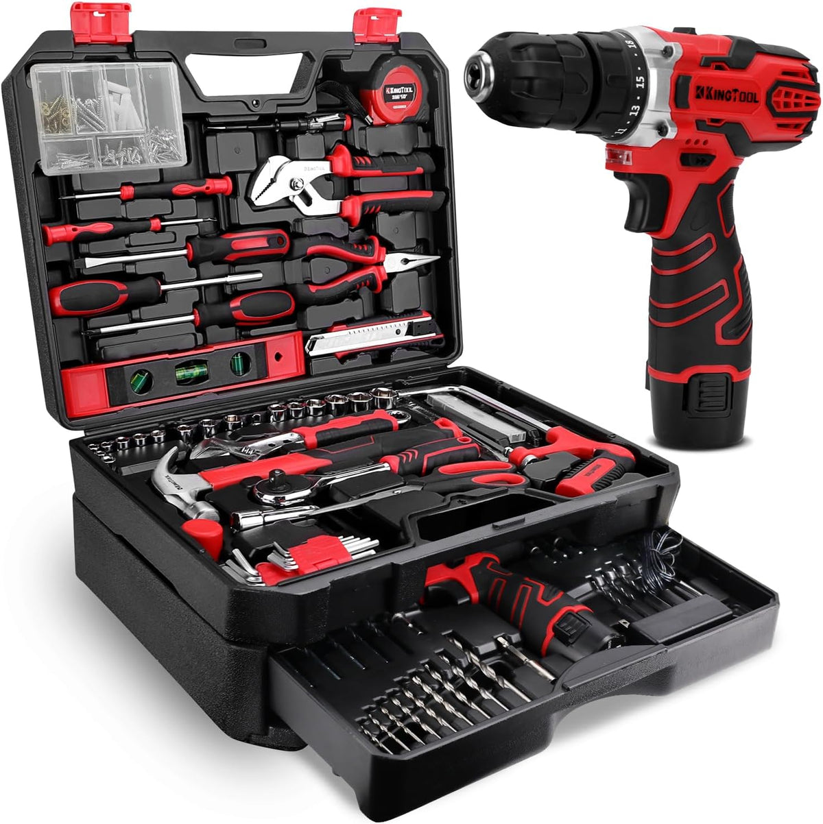 KingTool Juego de herramientas de 276 piezas con taladro eléctrico...