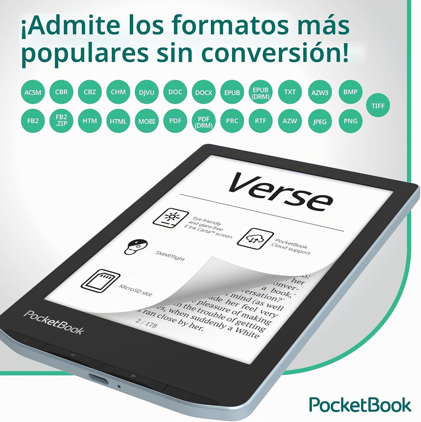 PocketBook Verse E-Reader | Pantalla táctil HD E-Ink Carta™ de 6 pu...