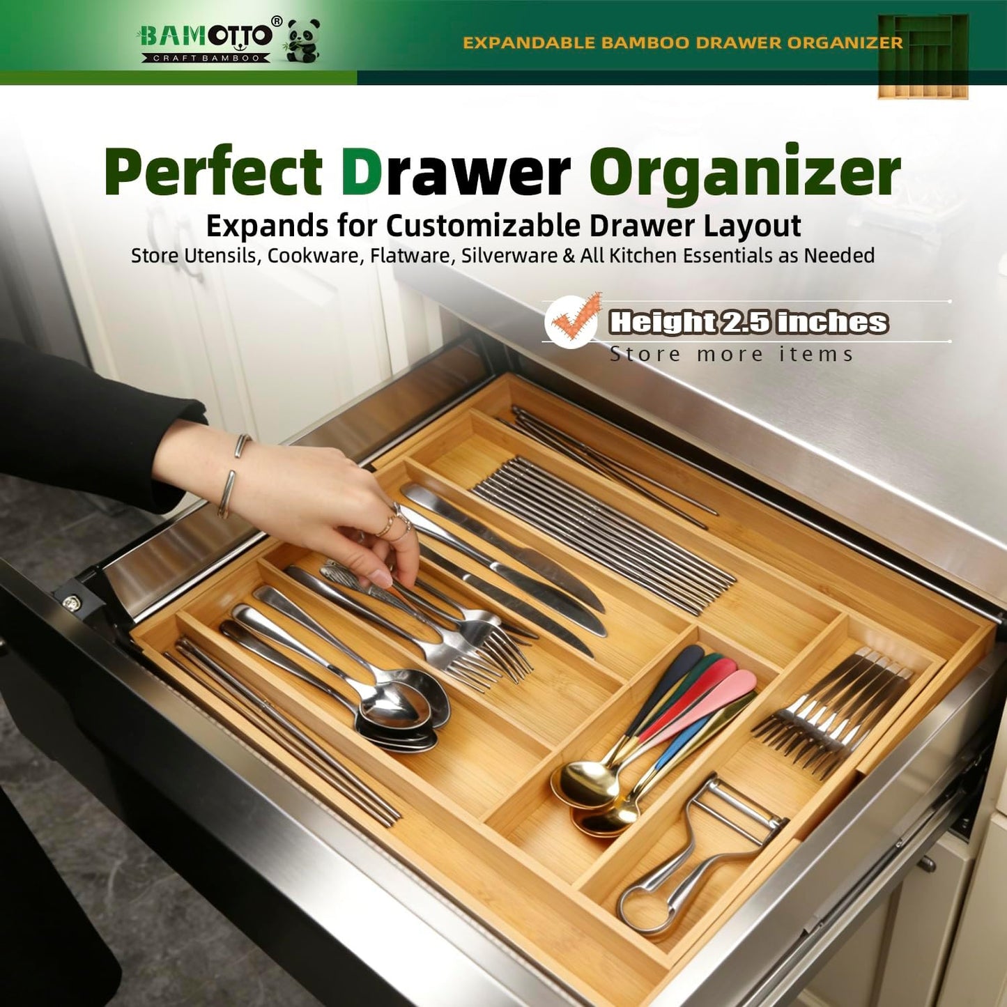 BAMOTTO CRAFTBAMBOO Organizador de Cajones Expandible de Bambú \u20...