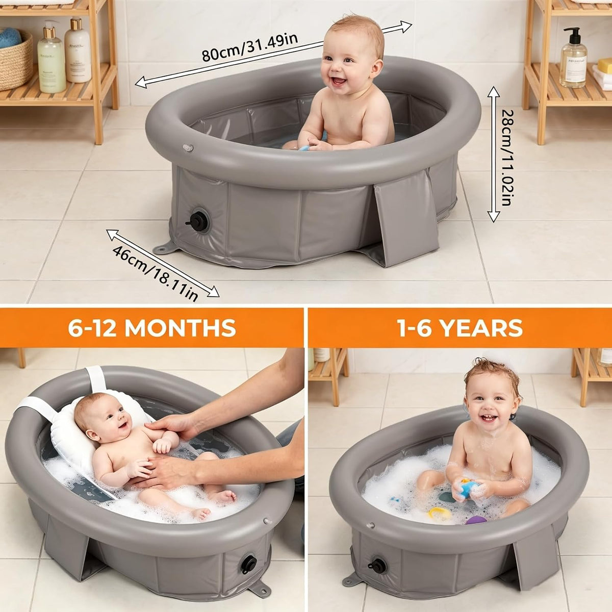 Bañera de bebé para recién nacidos a niños pequeños de 1 a 6 años,...
