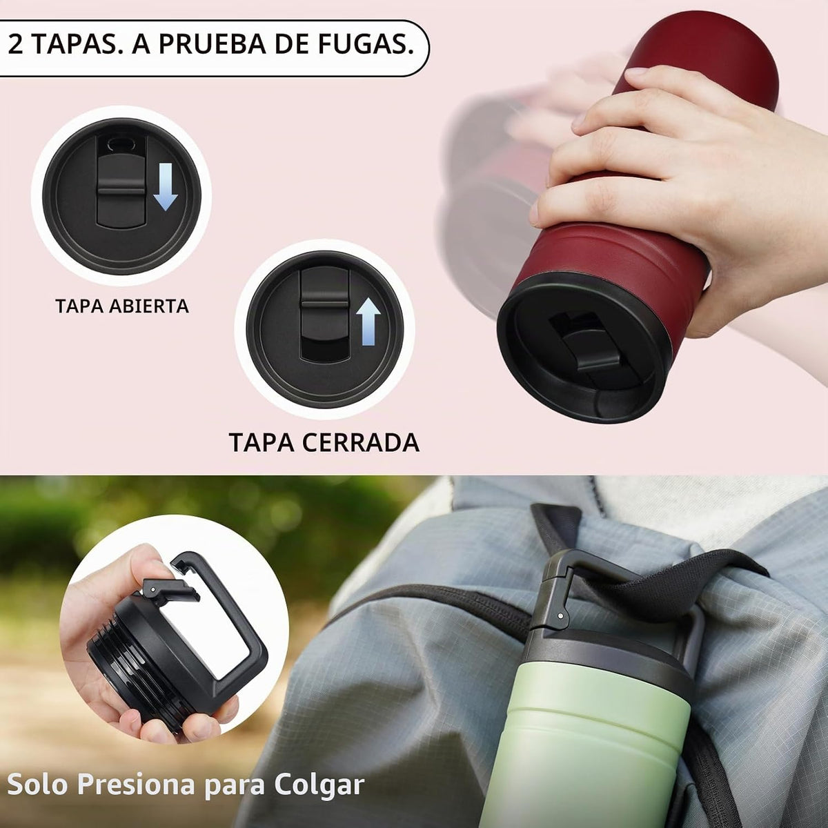 BJPKPK Botella de Agua Aislada con 2 Tapas, 20 oz Vaso Térmico de A...
