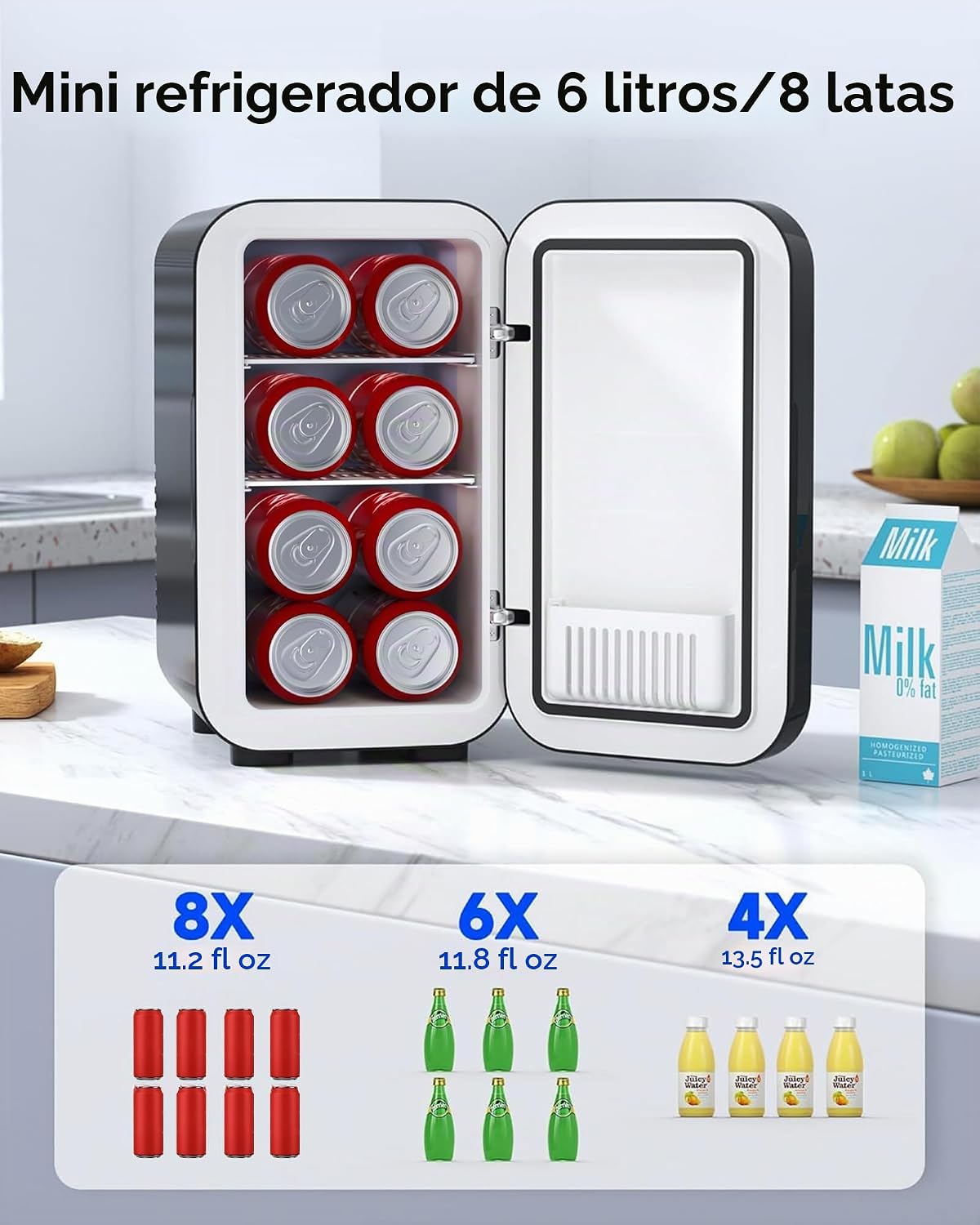 BEICHEN Mini refrigerador, de 6 litros \/ 8 latas, pequeño refriger...