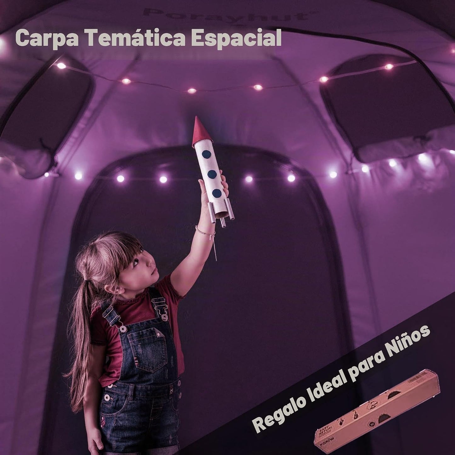 Tienda de campaña hexagonal portátil para niños con tira de luces L...