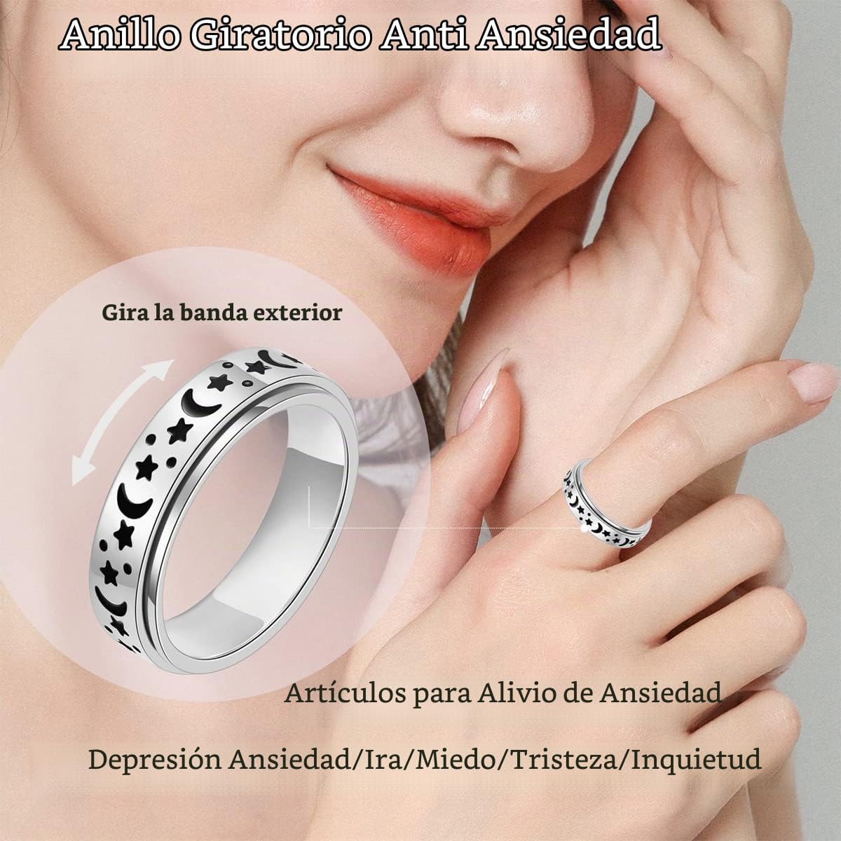 Anillo de ansiedad OreilleStar para mujer, anillo de dedo de acero...