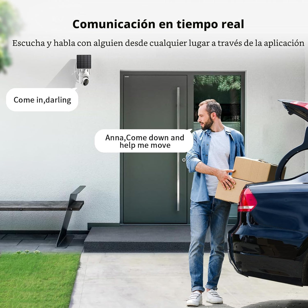 SEHMUA - Cámaras de seguridad solares 2K para exteriores, inalámbri...