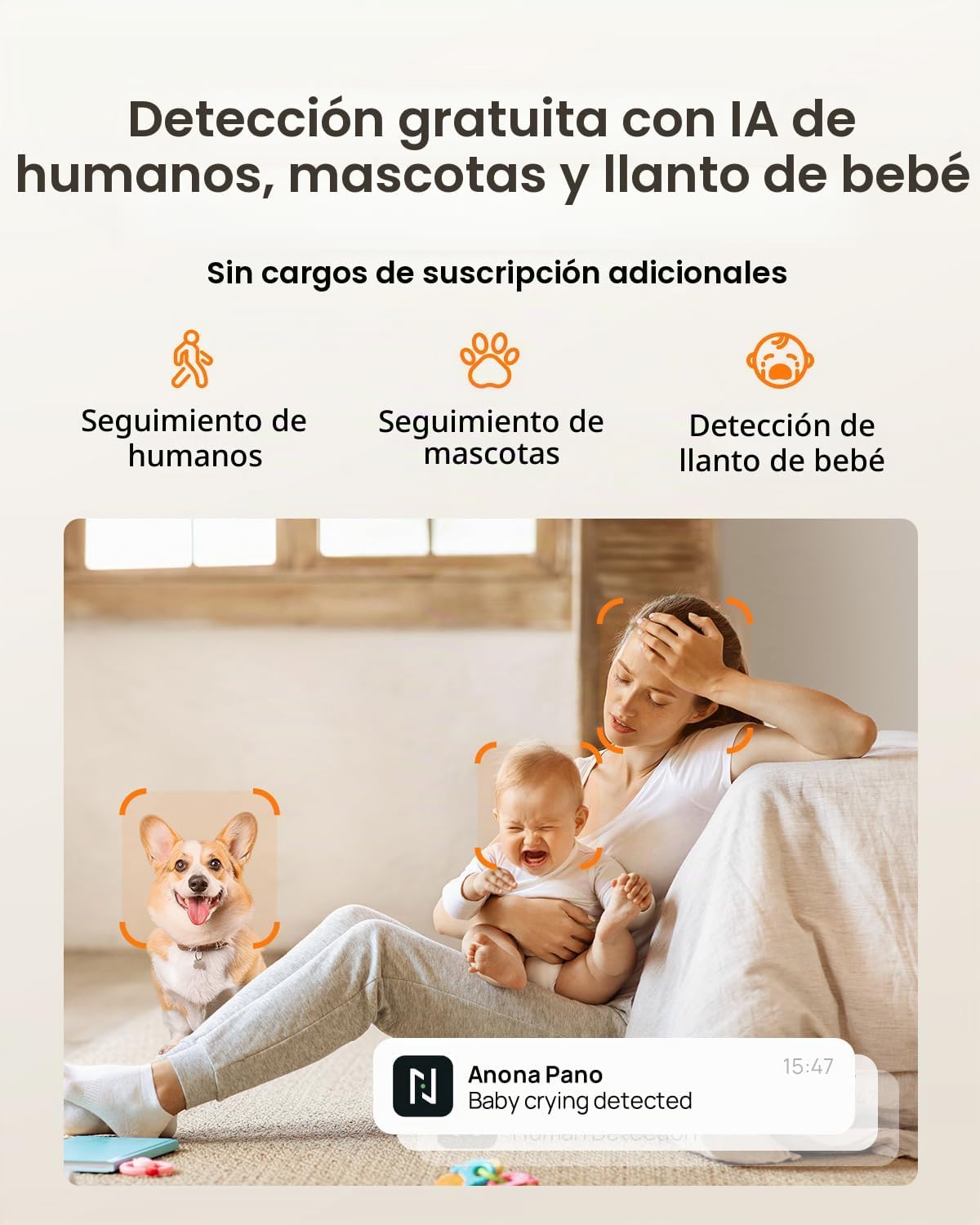 Anona cámara Pano 4K UHD para interiores, cámara de seguridad para...