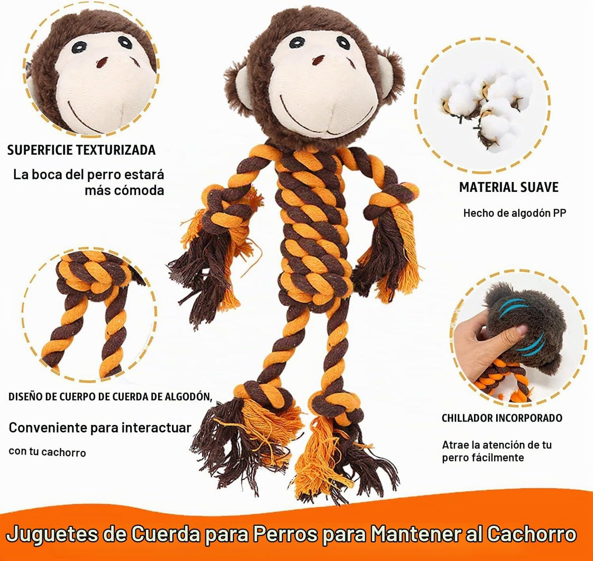HUGEME Juguete de cuerda de mono para perro, juguete chirriante de...