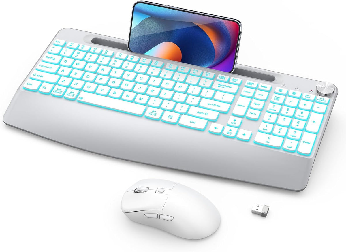 GAMCATZ Combo de teclado y mouse inalámbricos retroiluminados - Tec...