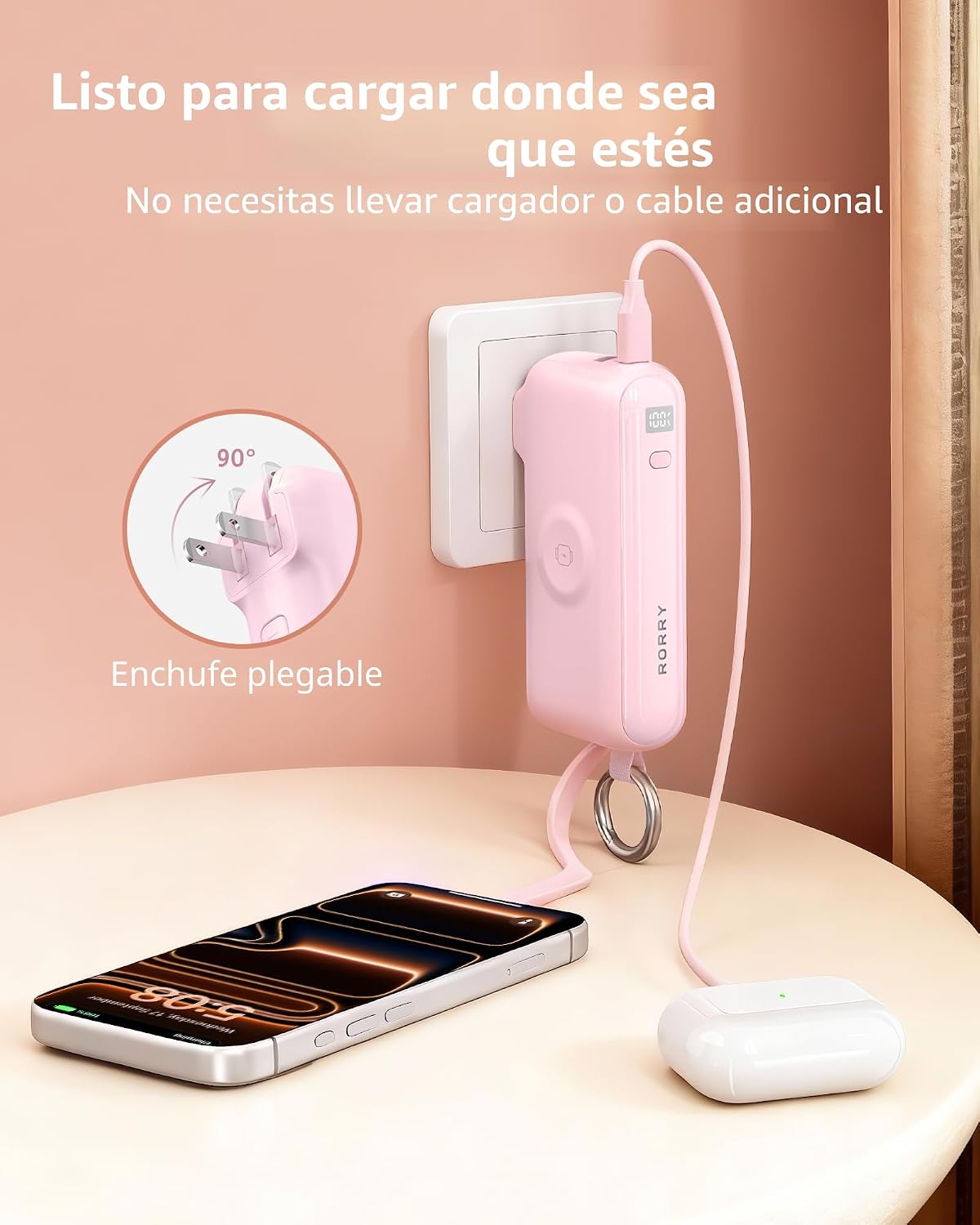 RORRY Cargador portátil de flujo 10000mAh 40W enchufe de pared Banc...