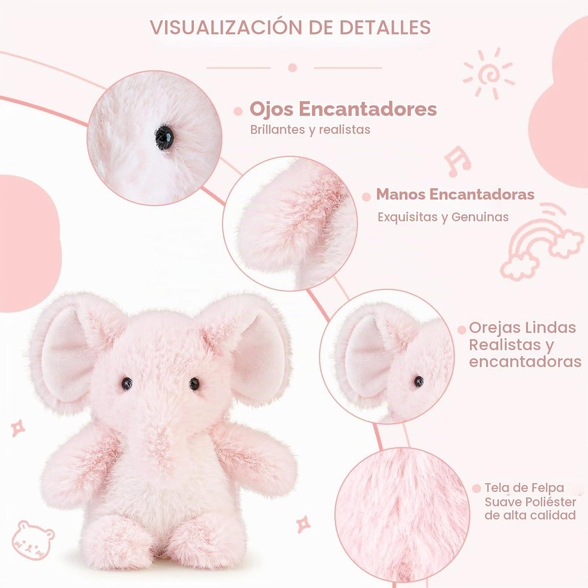 ABEARCAR Lindos animales de peluche de elefante de 6 pulgadas, almo...