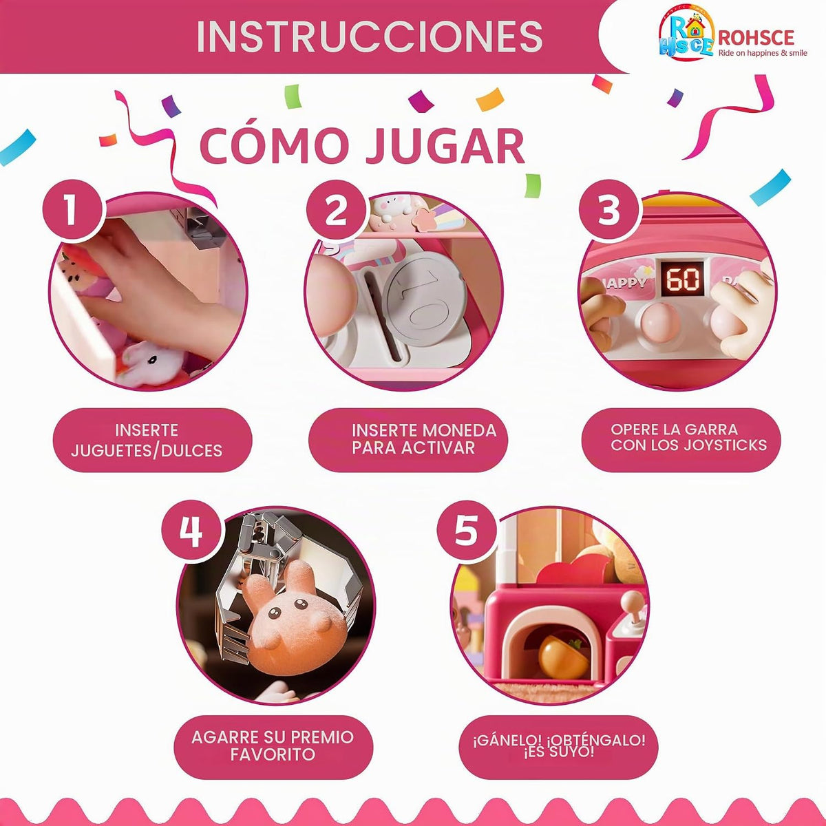 ROHSCE Máquina de garras para niños con juguetes en el interior, lu...