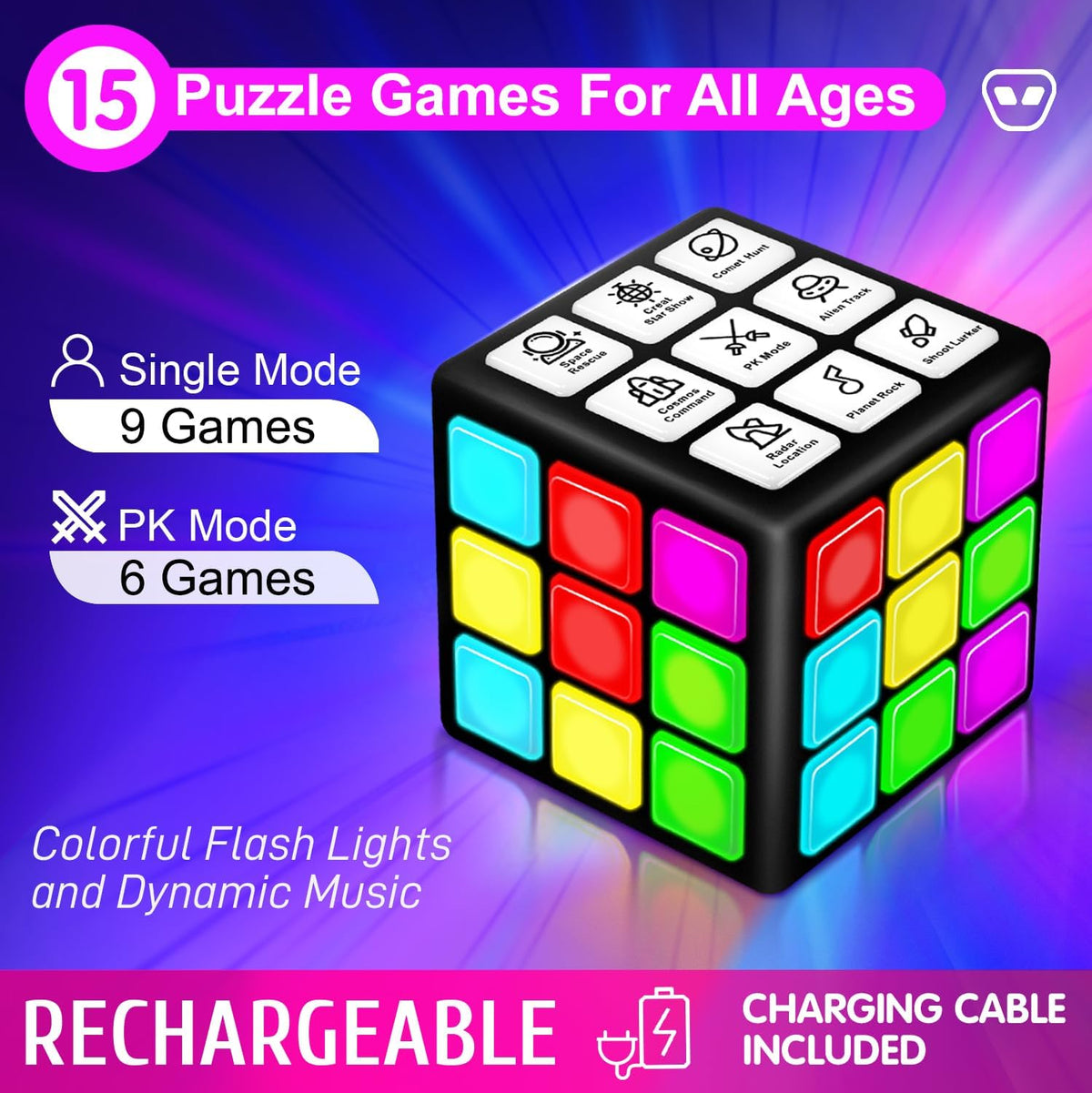 Xinbeiya Cubo de mano recargable con juegos, 15 divertidos juegos d...