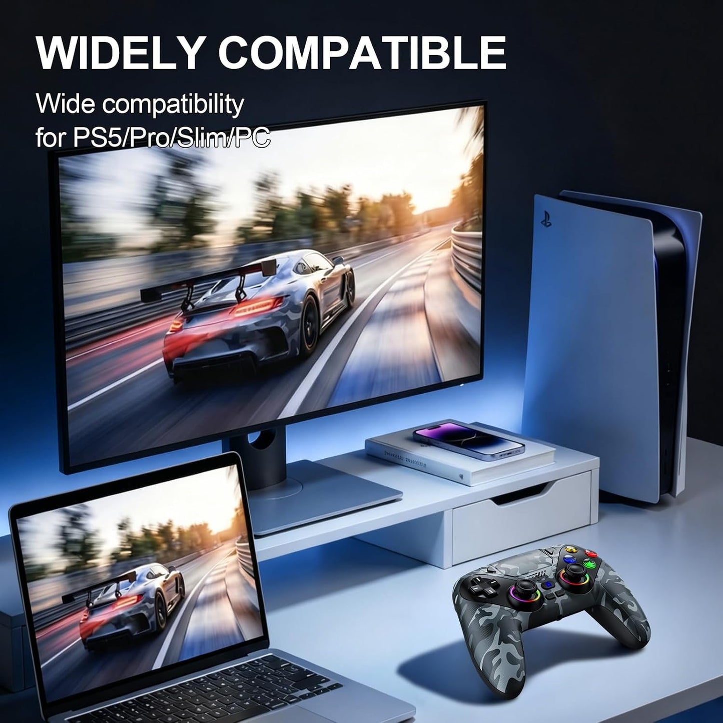 Xexvyrin Controlador inalámbrico LED para PS5, compatible con PS5 P...