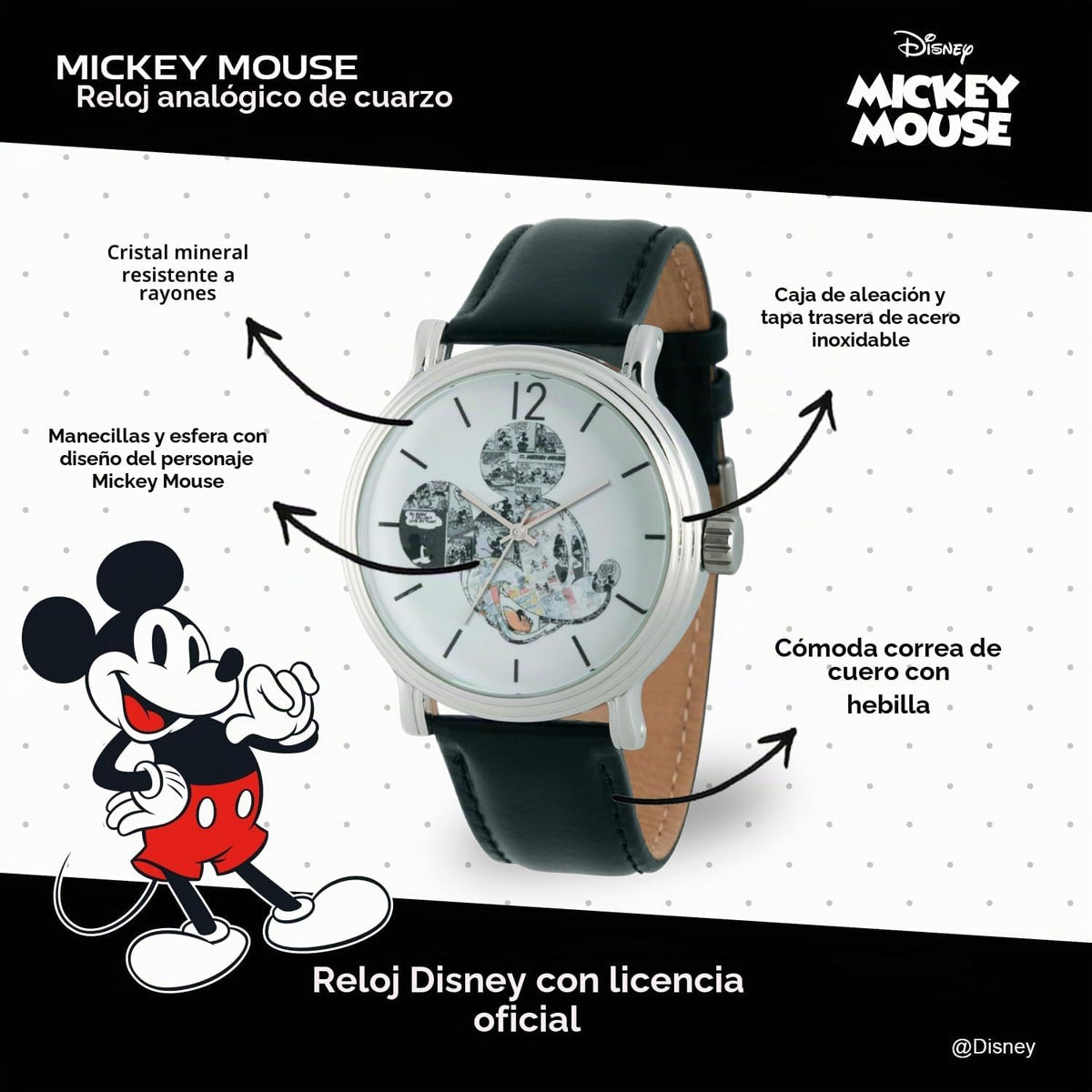 Reloj con manecillas articuladas de Disney Mickey Mouse para hombre...