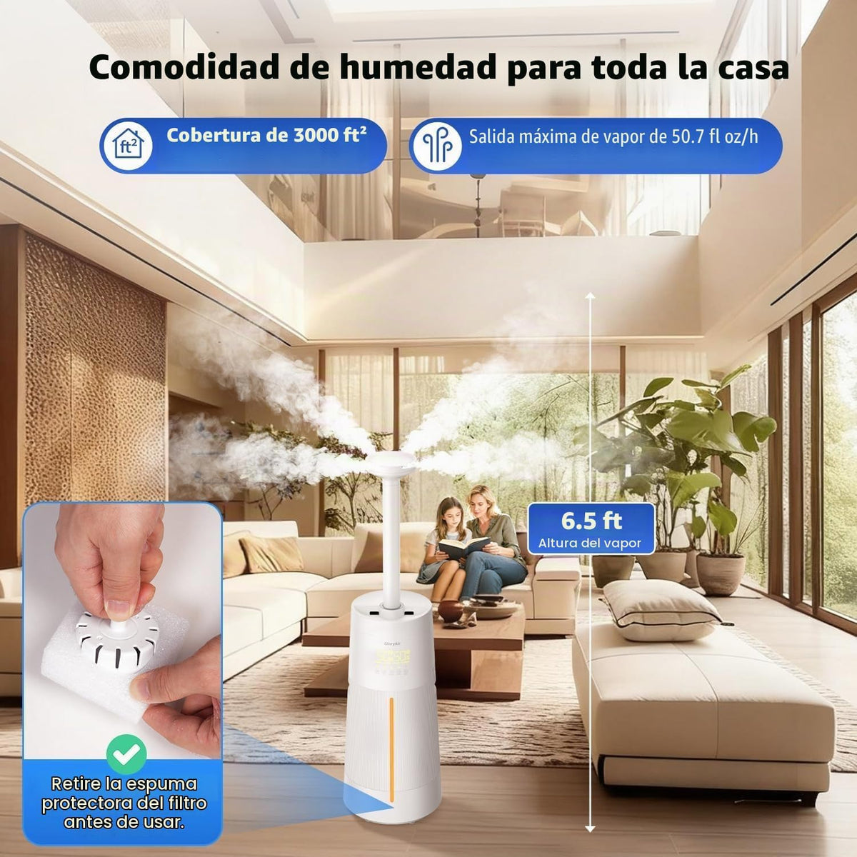 Humidificador GloryAir para habitaciones grandes, niebla fría de 6,...