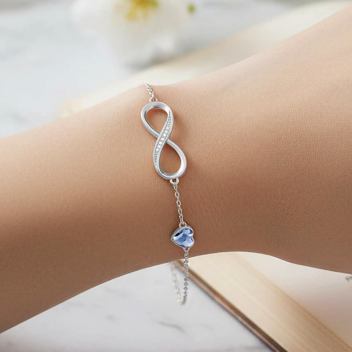 CDE Pulsera de plata de ley 925 con piedra natal infinita, regalo d...