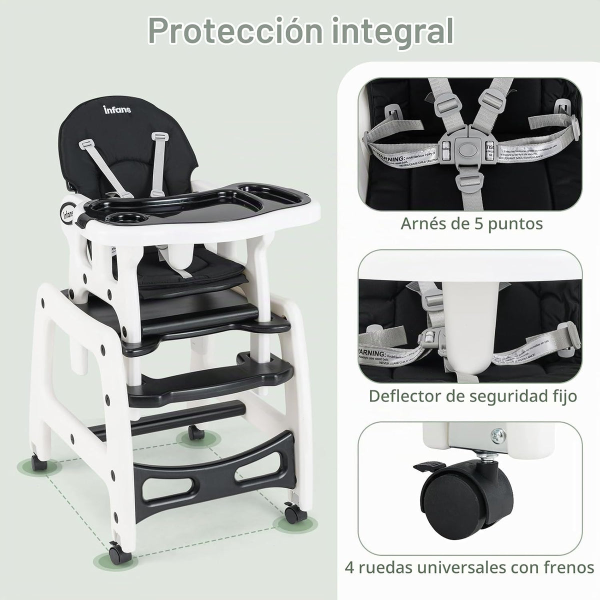 INFANS Silla alta 5 en 1 para bebé, juego de sillas convertibles pa...