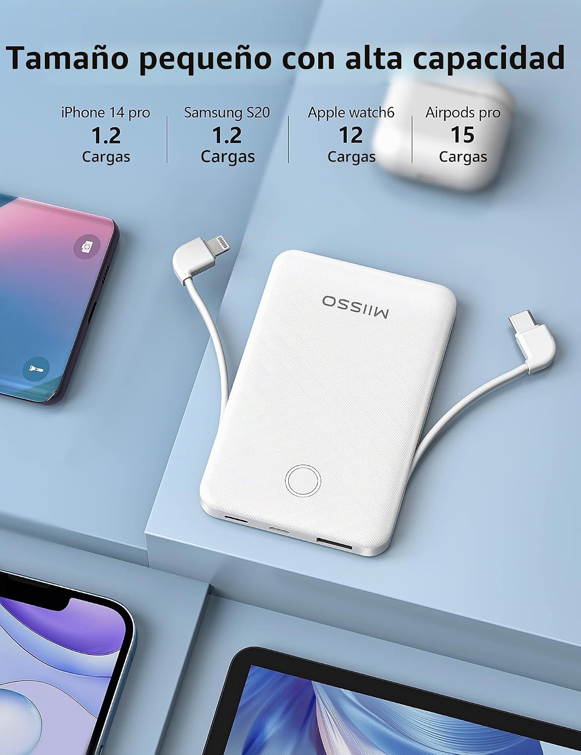 miisso - Cargador de batería portátil de 6000 mAh, ultradelgado con...