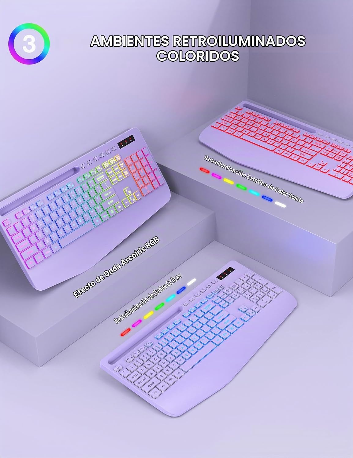SABLUTE Combo de teclado y mouse inalámbricos, 9 efectos retroilumi...