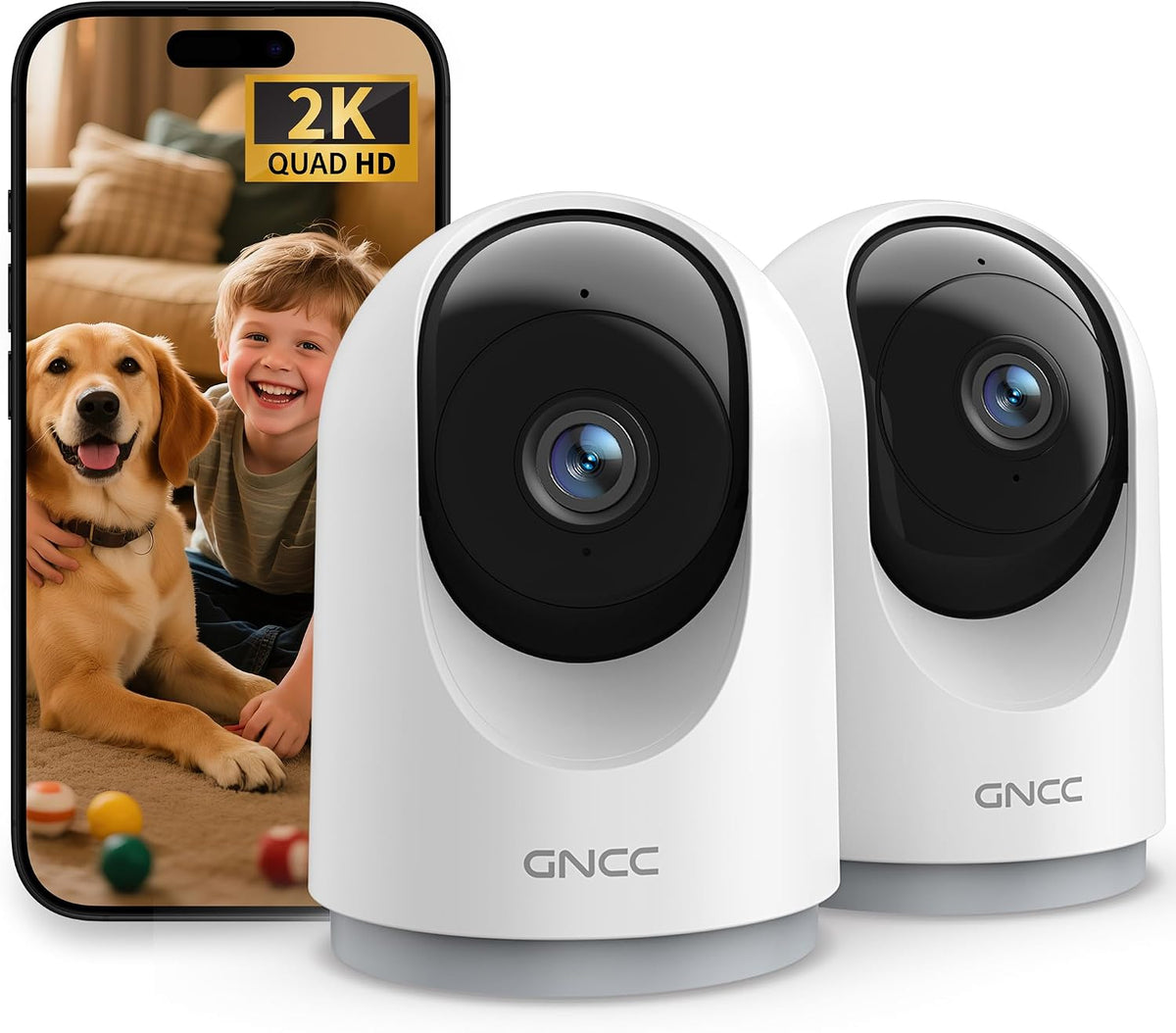 GNCC Cámaras 2K para Seguridad del Hogar - Cámaras Pan\/Tilt Interi...