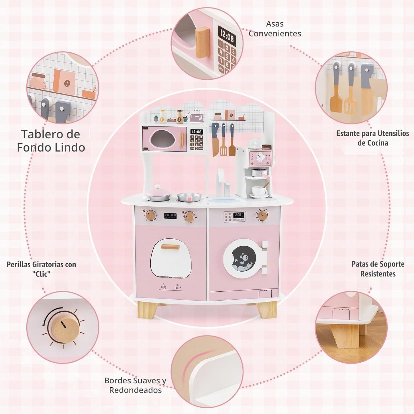 Costzon Cocina de Juguete de Madera, Juego de Cocina con Cafetera d...