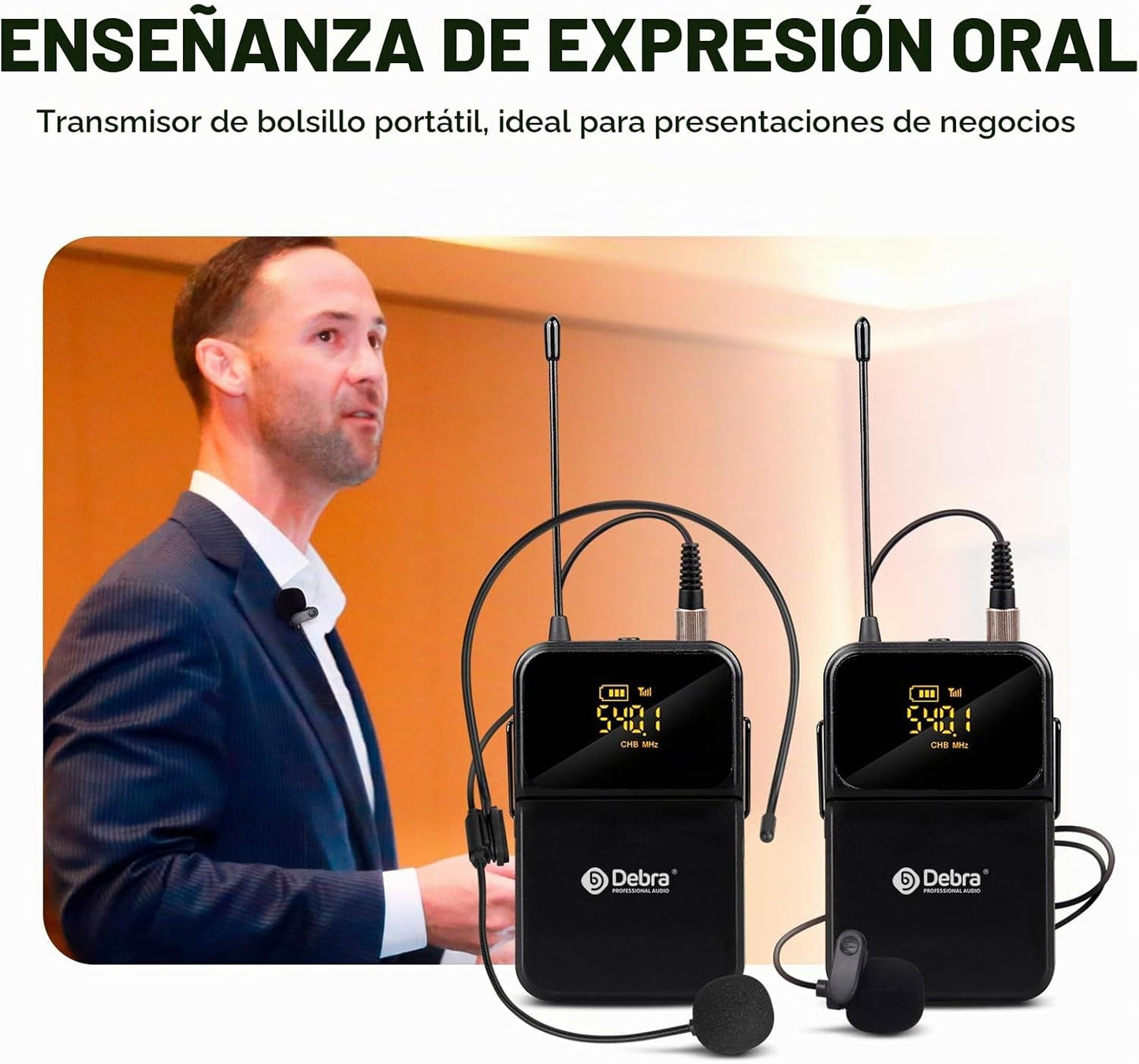 D Debra Sistema de Micrófono Inalámbrico de Audio Pro DU4004 UHF 4...