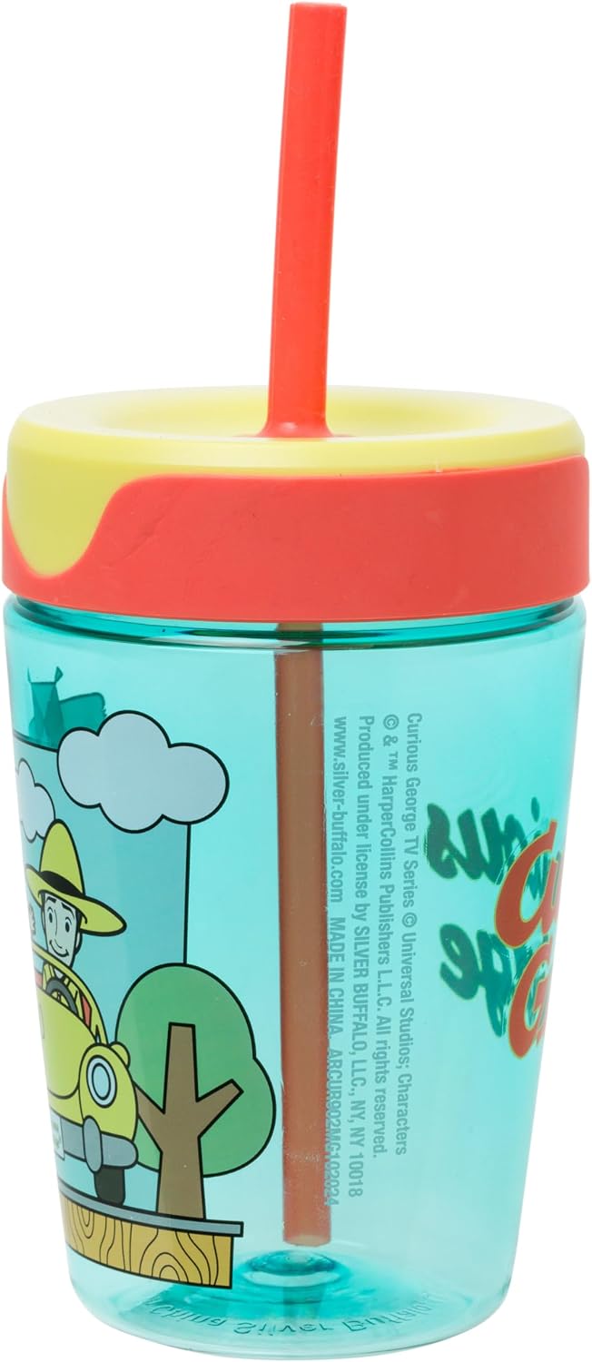 Silver Buffalo Curious George Fun - Vaso a prueba de derrames con p...