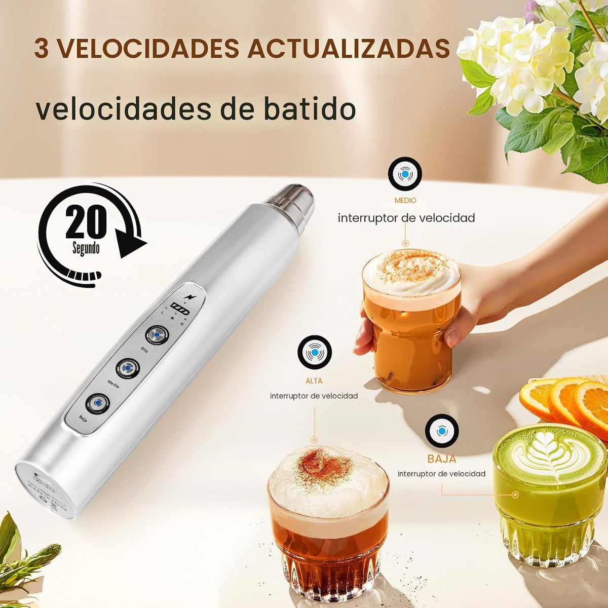 YUSWKO Varita espumadora de leche de mano para café, batidor eléctr...