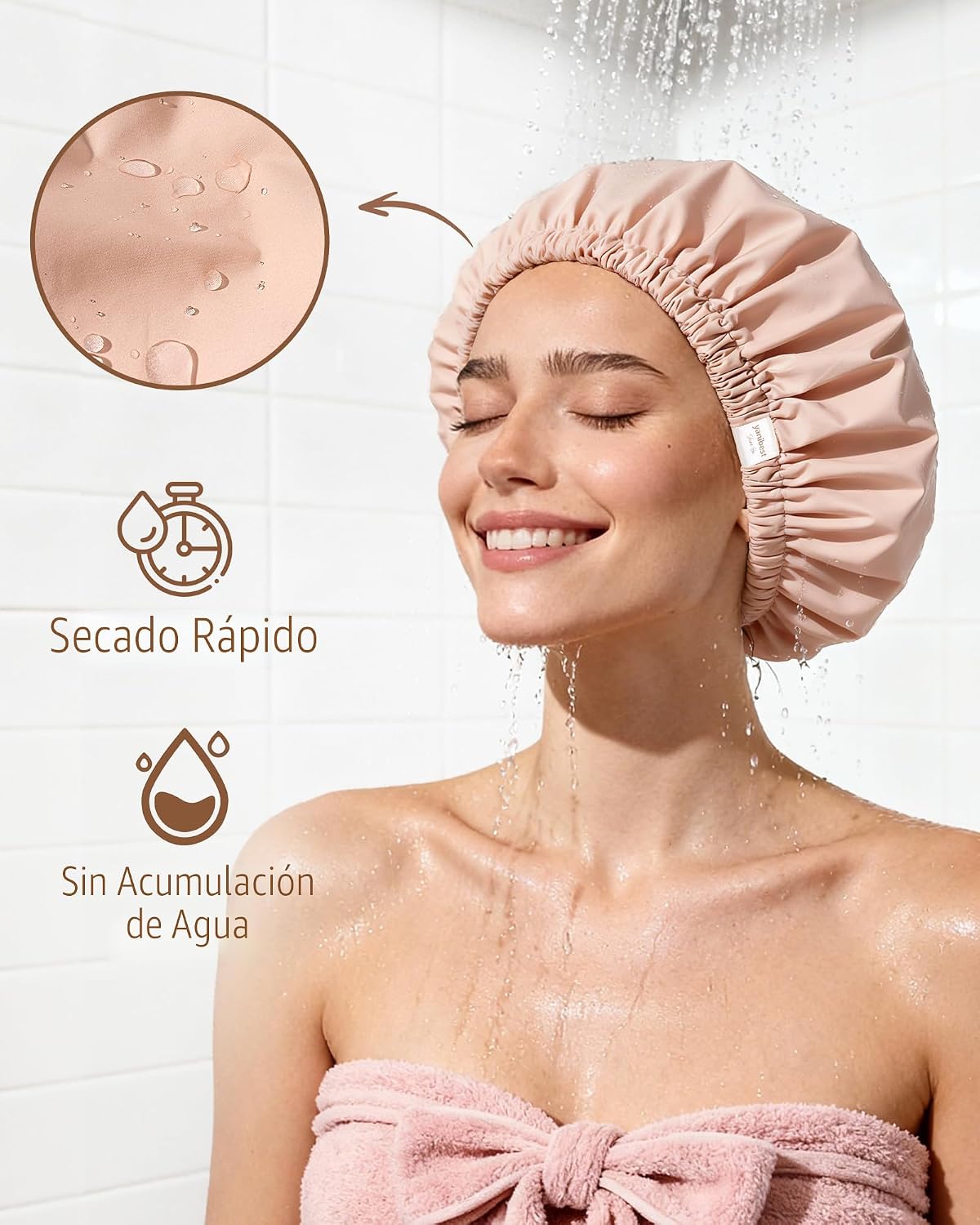 Yanibest - Gorro de ducha con forro de satén, para mujer, reutiliza...
