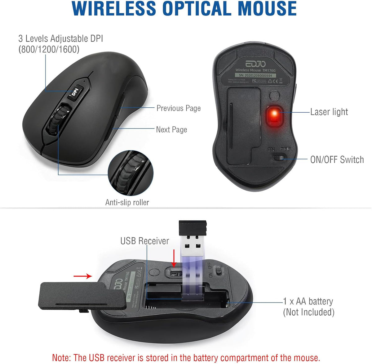 Combo de teclado y mouse inalámbricos, EDJO 2.4G, teclado ergonómic...