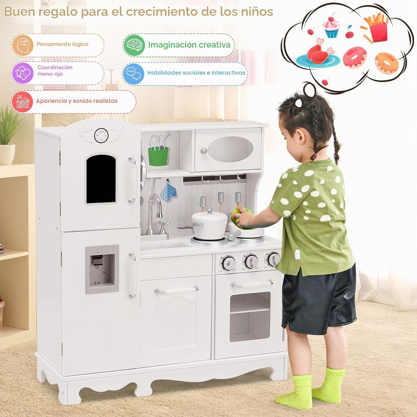HONEY JOY Juego de Cocina para Niños, Cocina de Juguete de Madera p...