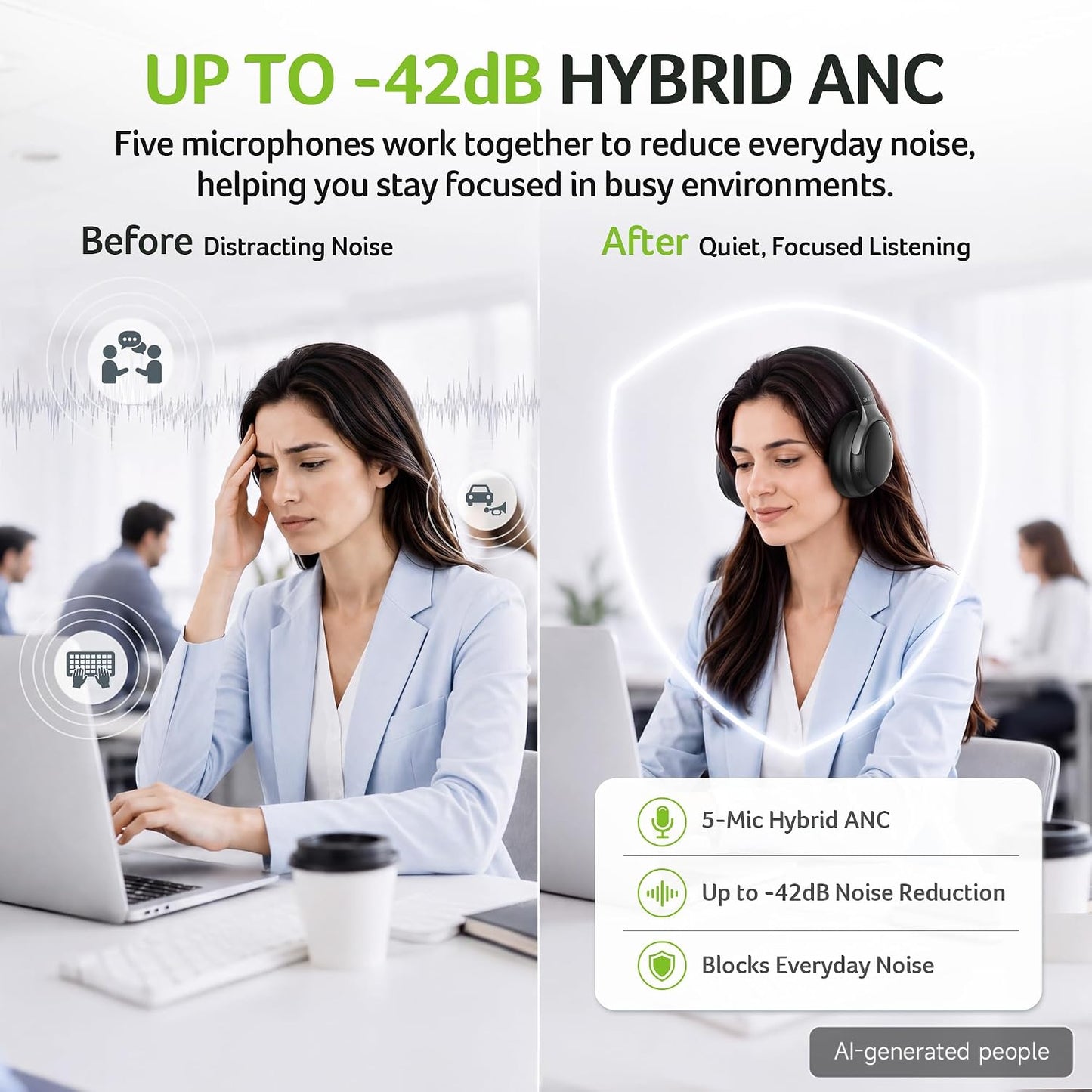 Acer Auriculares con cancelación activa de ruido,Bluetooth inalámbr...
