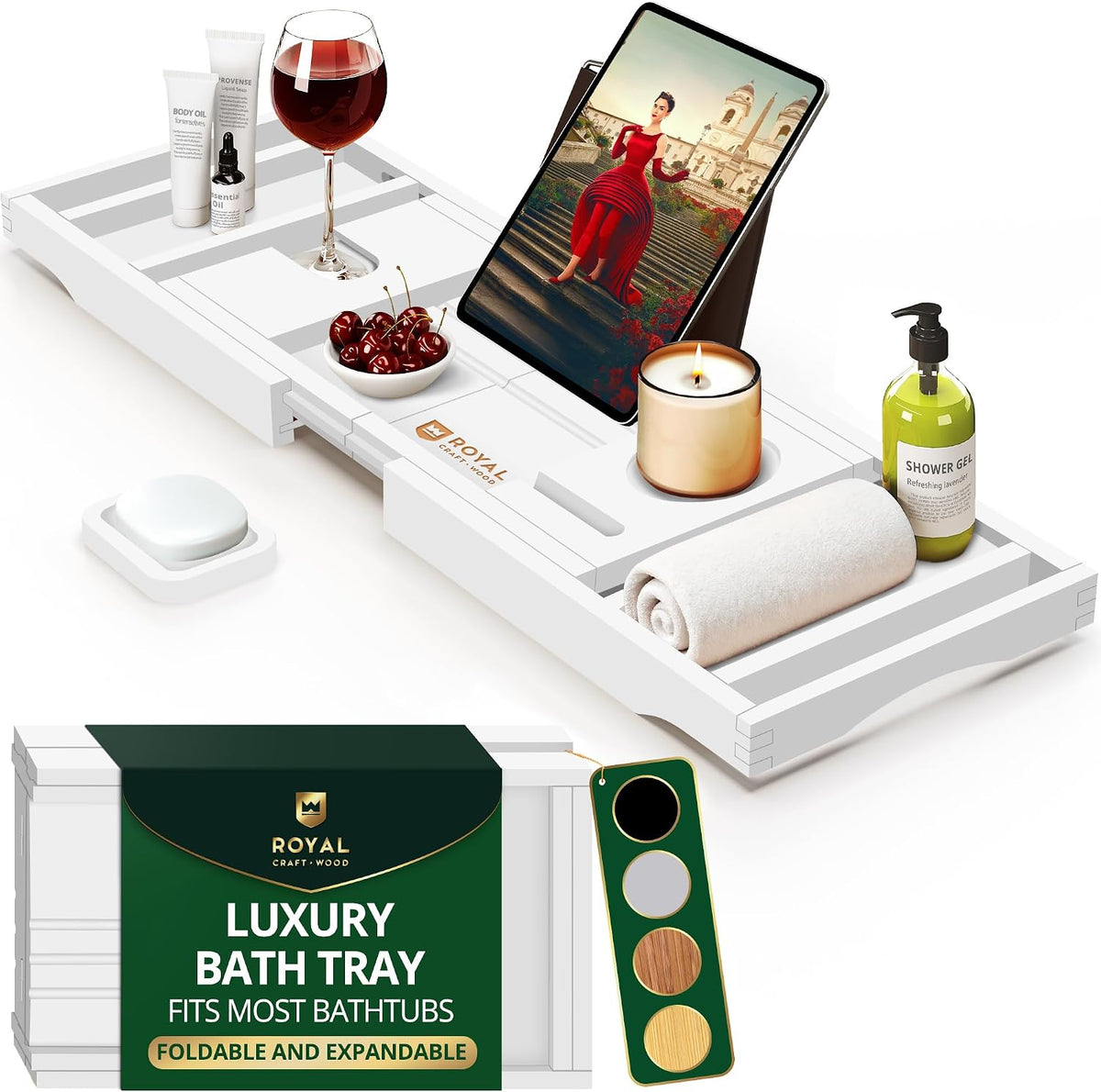 ROYAL CRAFT WOOD Bandeja de bañera plegable de alta calidad, bandej...