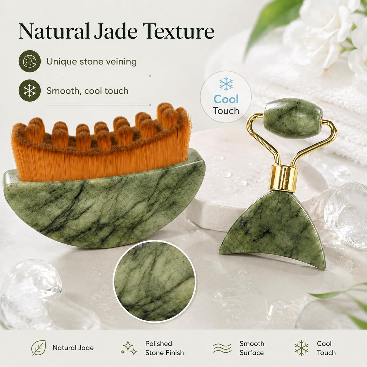 Juego de cepillo facial linfático de jade 2 en 1 y mini rodillo de...