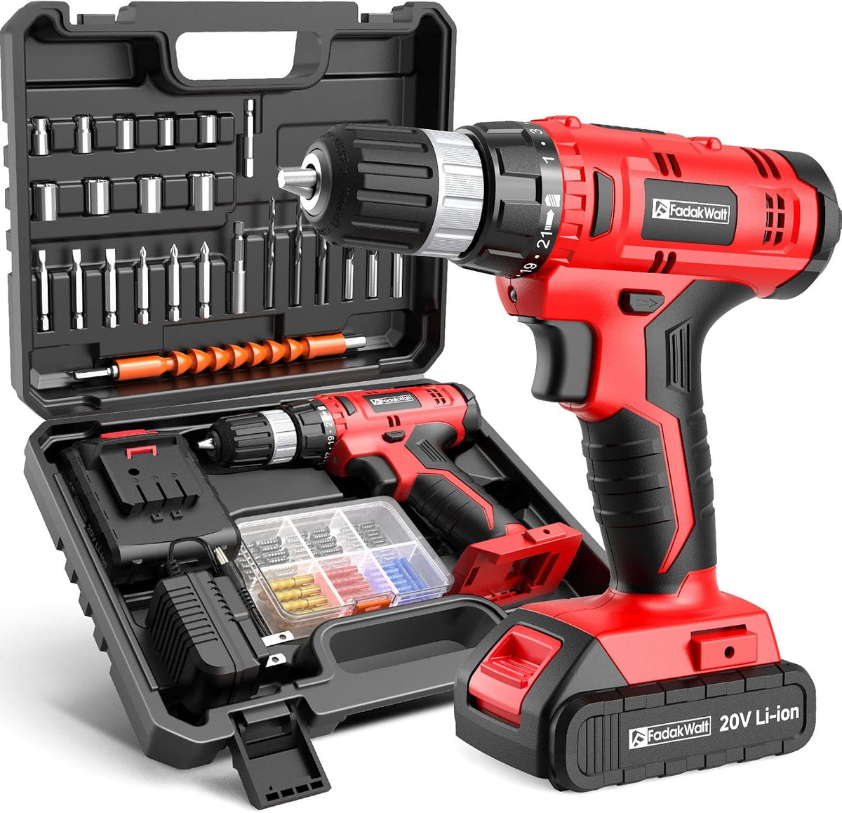 FADAKWALT Juego de taladro inalámbrico, taladro eléctrico de 20 V c...