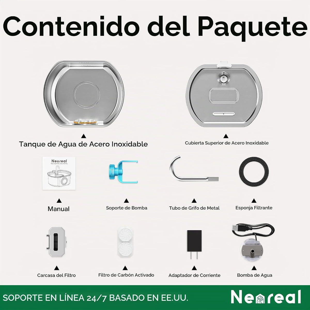 Fuente de agua para gatos de acero inoxidable: fuente de gato de 10...