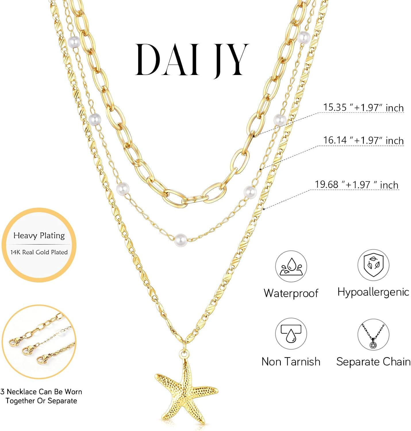 Collar de estrella de mar de playa de verano en capas para mujer, n...