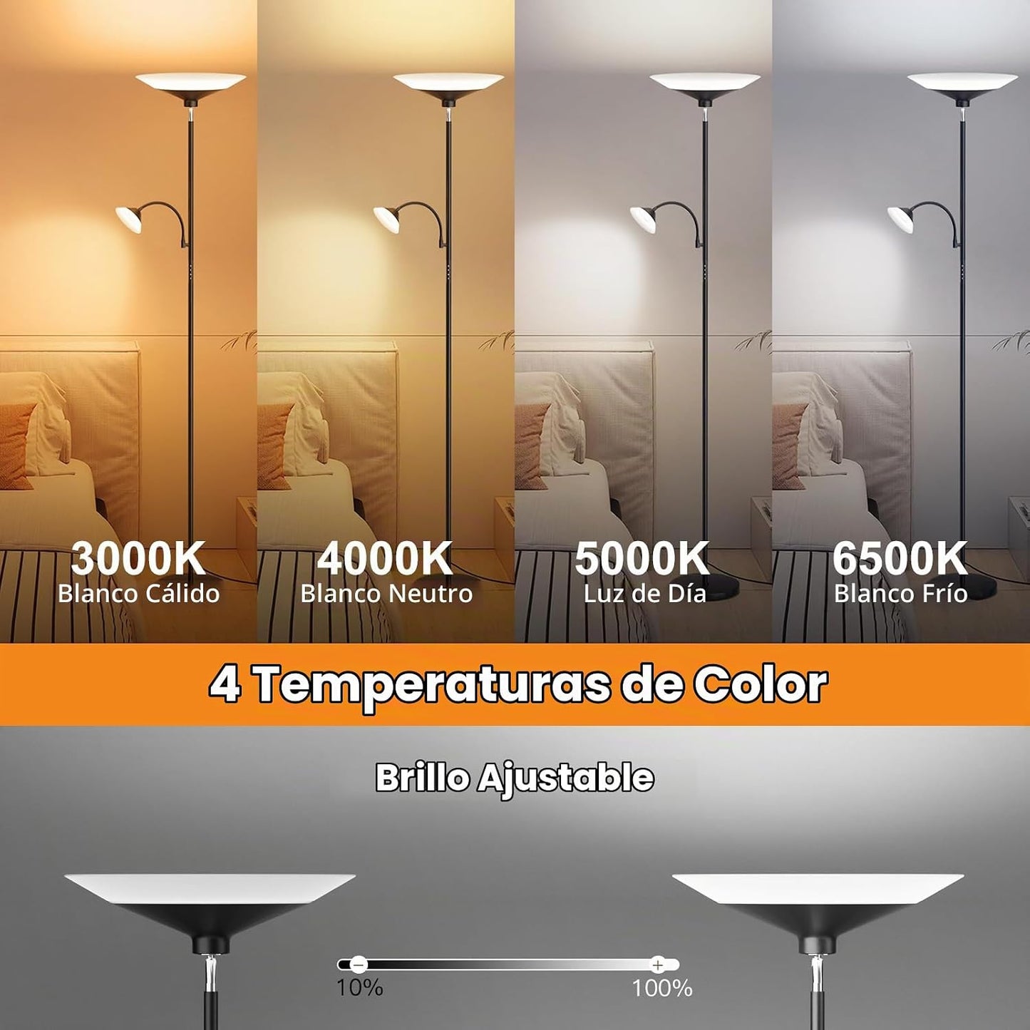 SIBRILLE Lámpara de pie Torchiere 2 en 1 mejorada, lámpara de pie r...