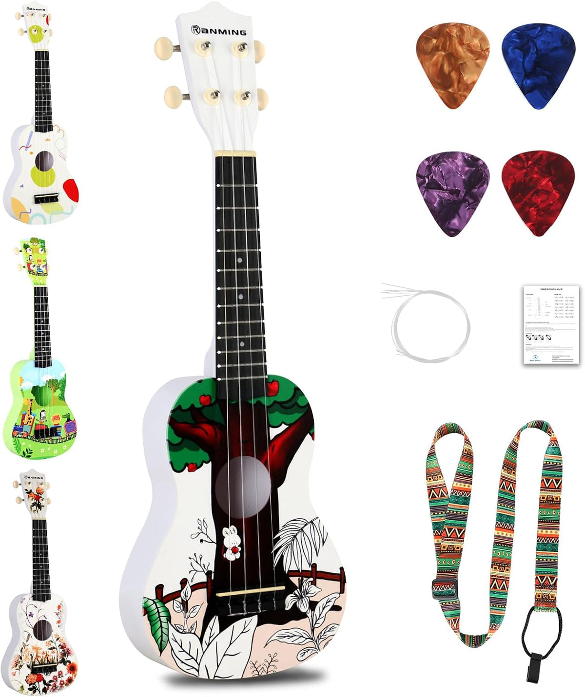 RANMING Ukelele ukelele de 21 pulgadas para niños, kit de iniciació...