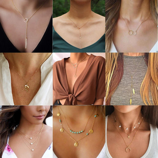 AROIC - Juego de 20 collares con colgante con 14 piezas de oro, 6 p...