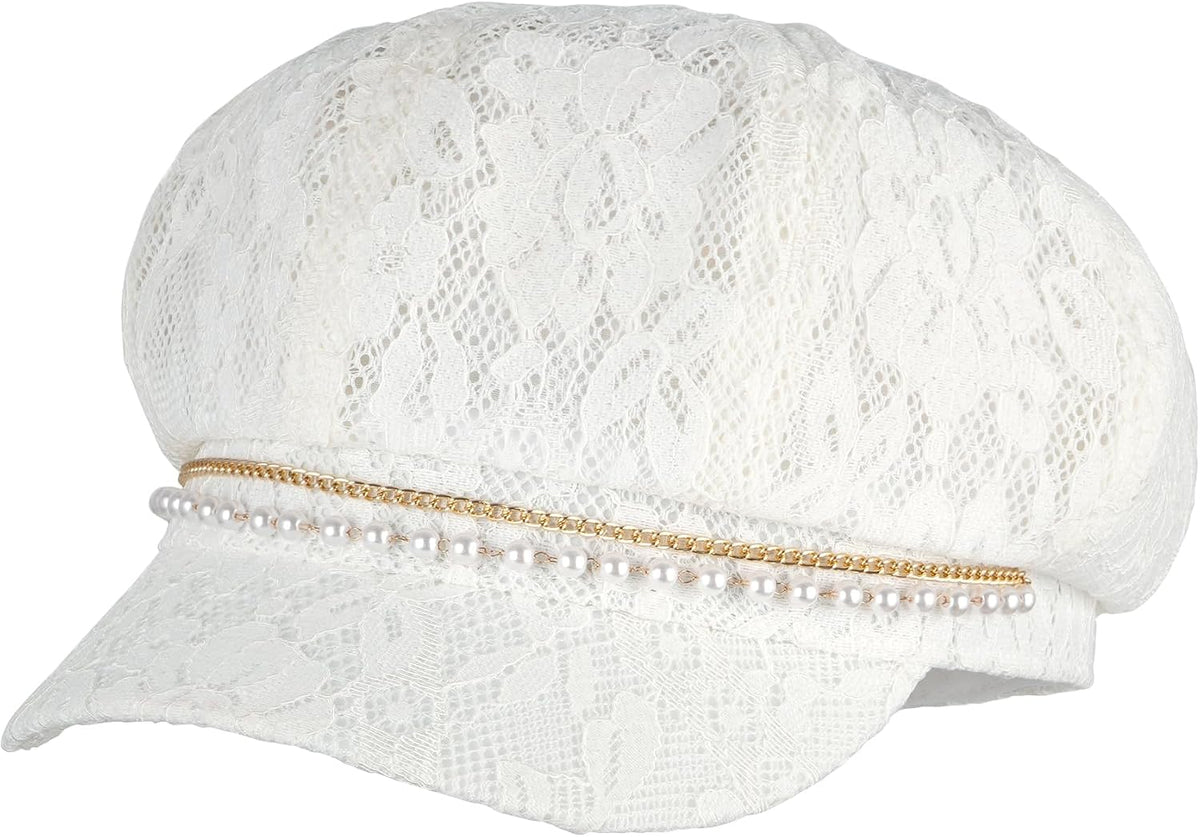 Mujer Cadena de Perlas Encaje Mezcla de Algodón Gorra Newsboy Viser...