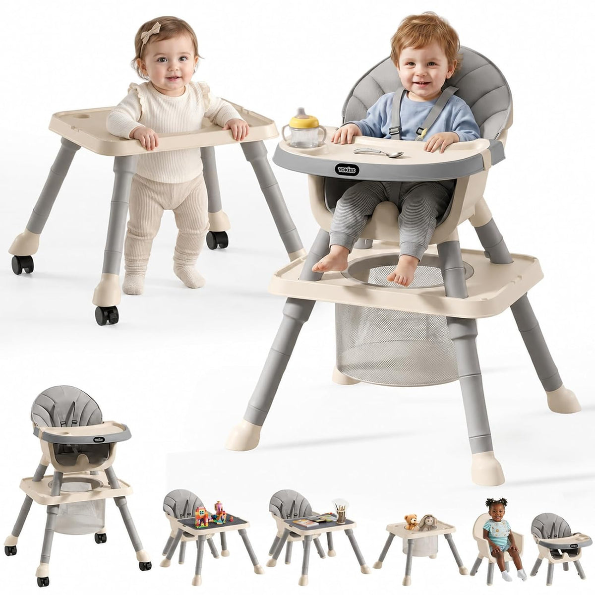 Silla alta 9 en 1 para bebés y niños pequeños con mesa de bloques d...
