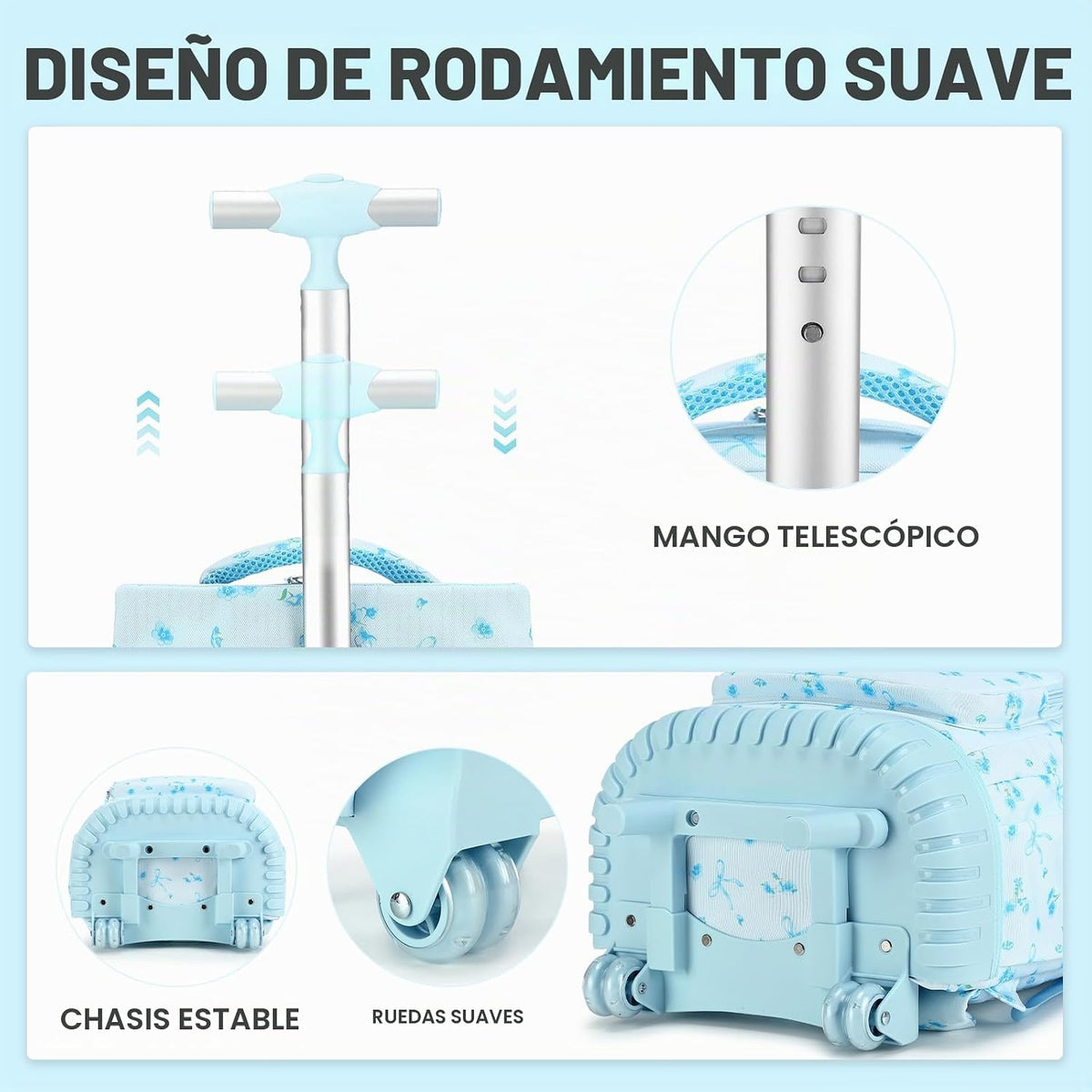 ACESAK Mochila con ruedas para niñas, mochila escolar con ruedas en...
