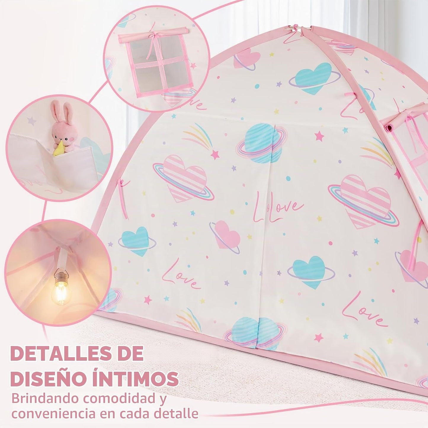 PIIKAGO Tienda de campaña de cama doble para niños, dosel de cama d...