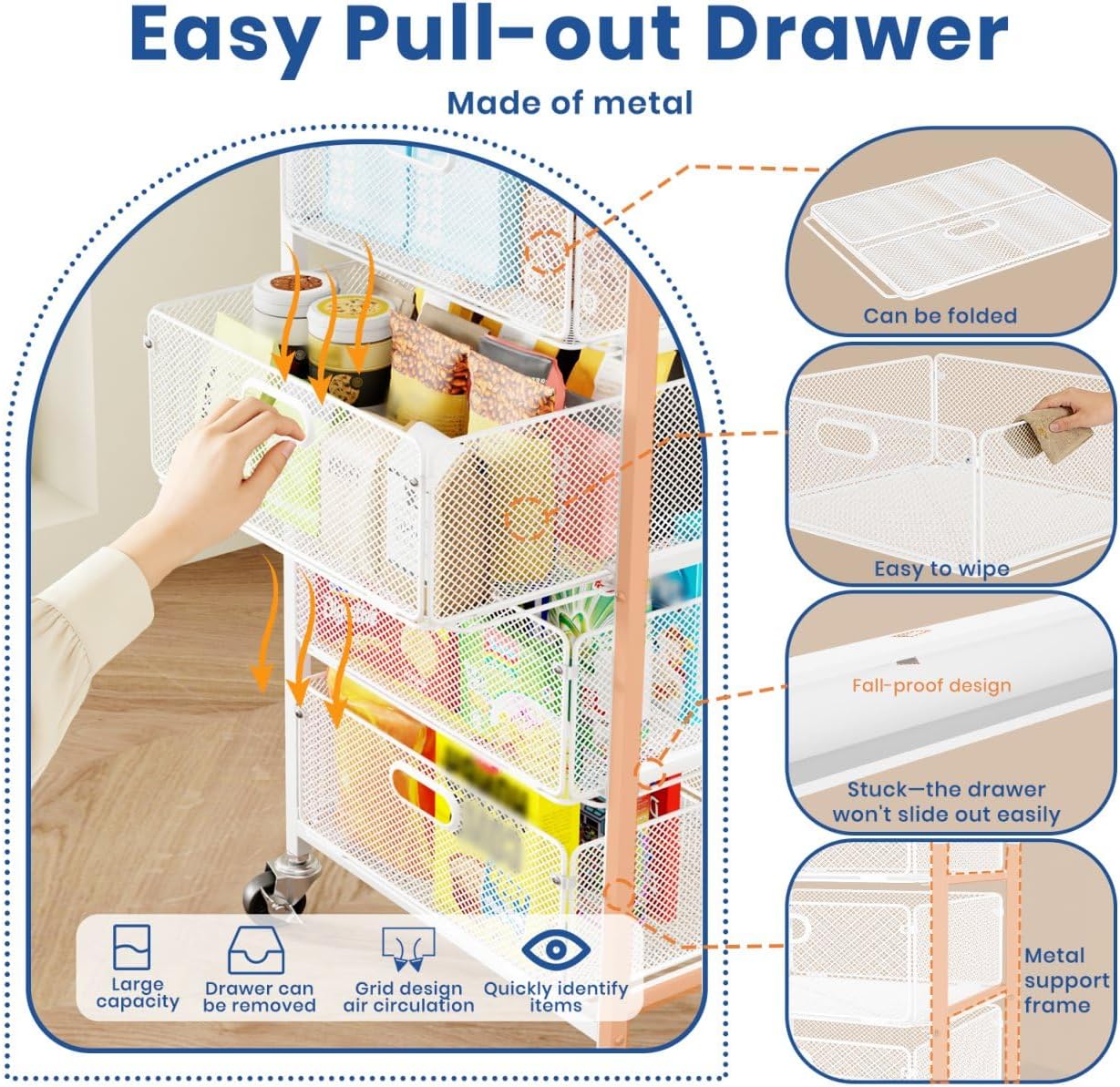 Goovilla Carrito de cocina con cajones, organizador de carrito util...