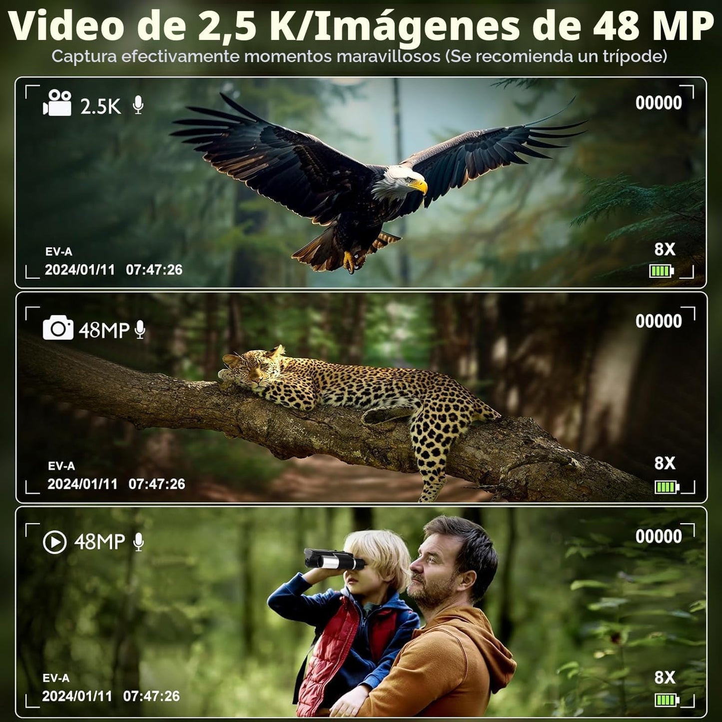 Prismáticos digitales 2 en 1 con cámara, pantalla LCD de 2,4 pulgad...