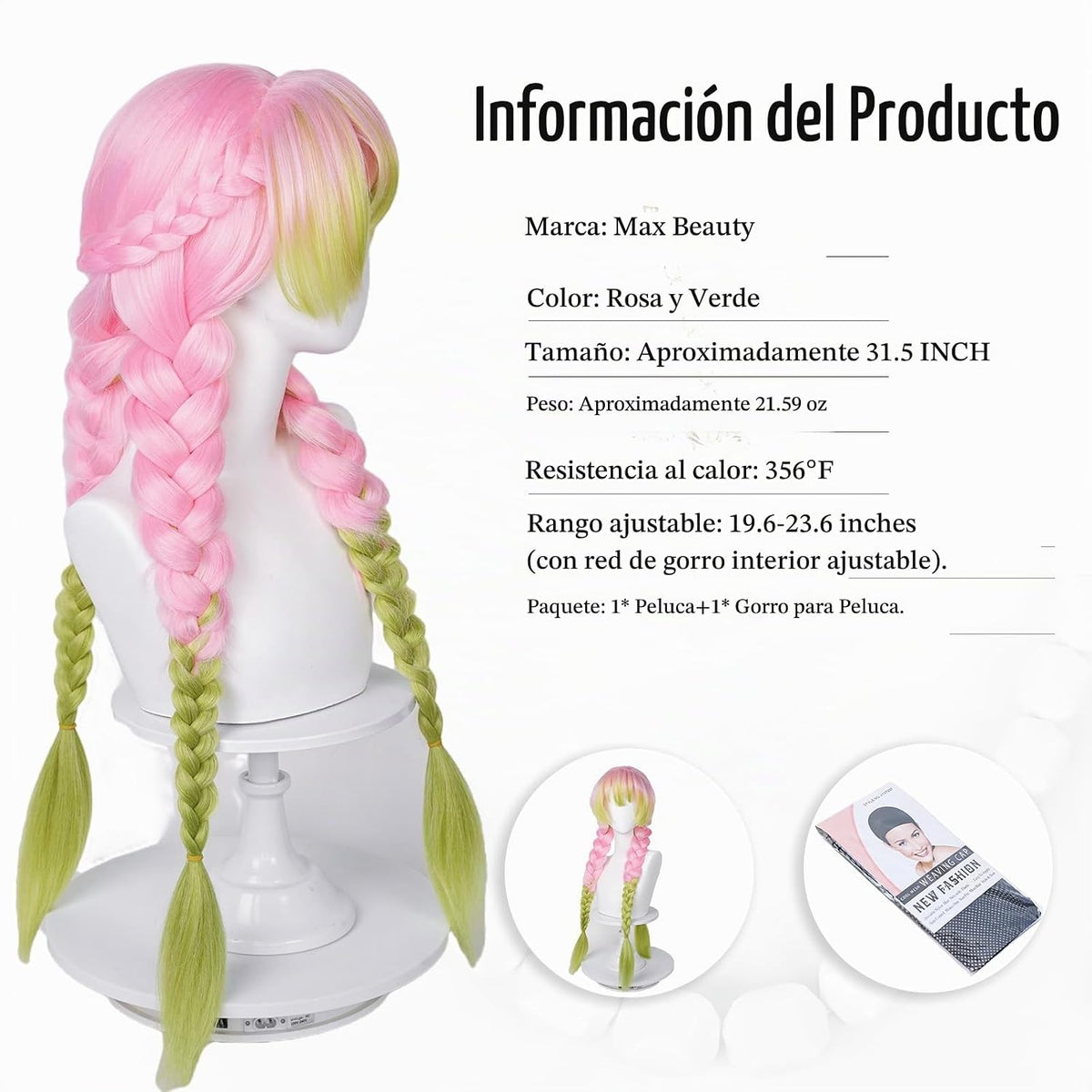 Max Beauty - Peluca de anime rosa y verde para Mitsuri Cosplay pelu...