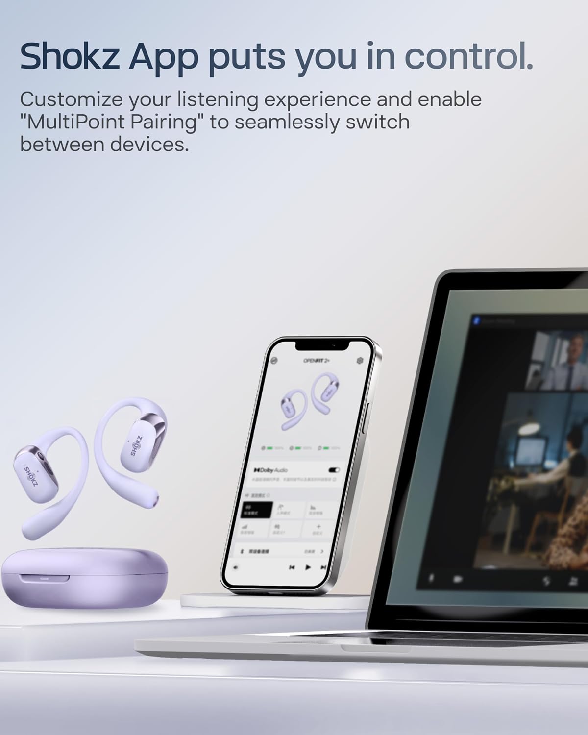 SHOKZ Nuevos auriculares OpenFit 2+ de oreja abierta, compatibles c...